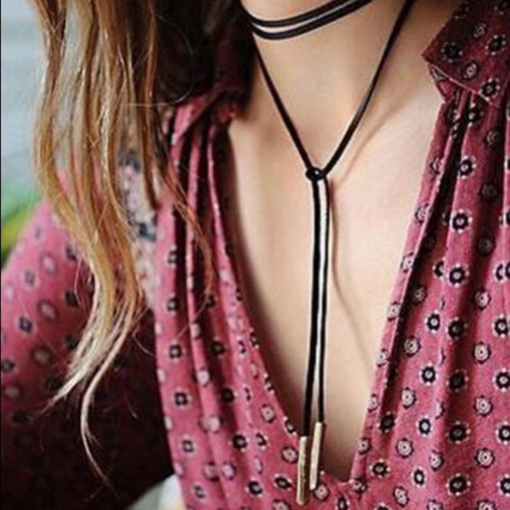 2 for $5 Black Velvet Rope with Gold Bead Layer Necklace - Picture 3 of 6